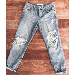 Medium blue wash distressed Topshop boyfriend jean